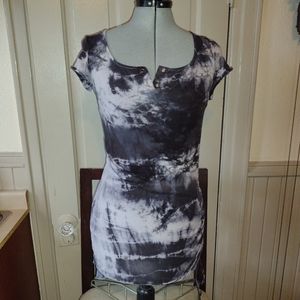 Black and white Henley tie dye mini dress